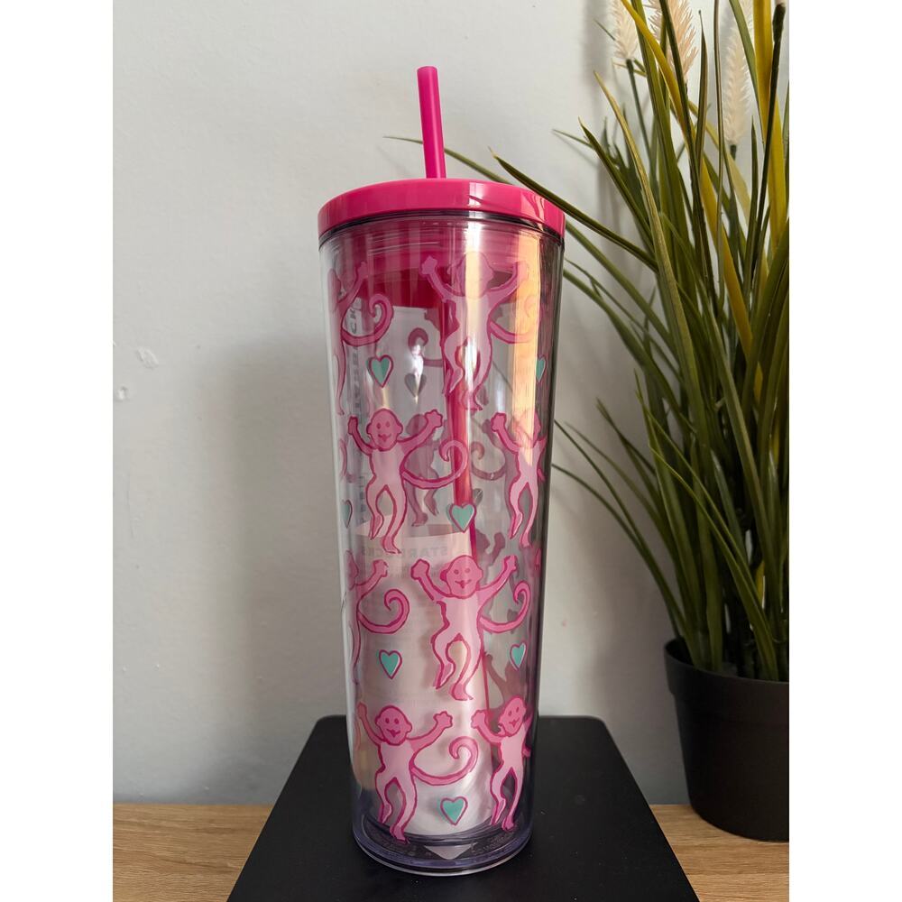 Roller Rabbit Pink and Blue Monkey Tumbler NWT - Picture 2 of 6